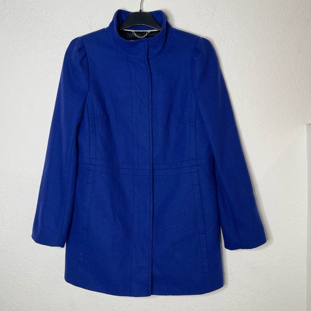 Banana Republic Cobalt Wool Blend Coat Womens Sz M Blue Gold Tone Hardware Lined